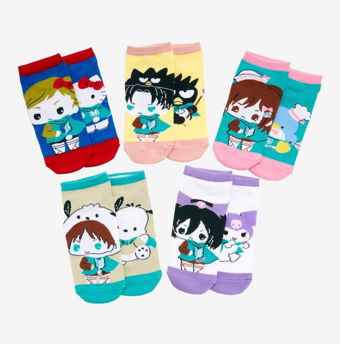 Hello Kitty and Friends x Attack on Titan 5-Pair Sock Set Accessory BIOWORLD   