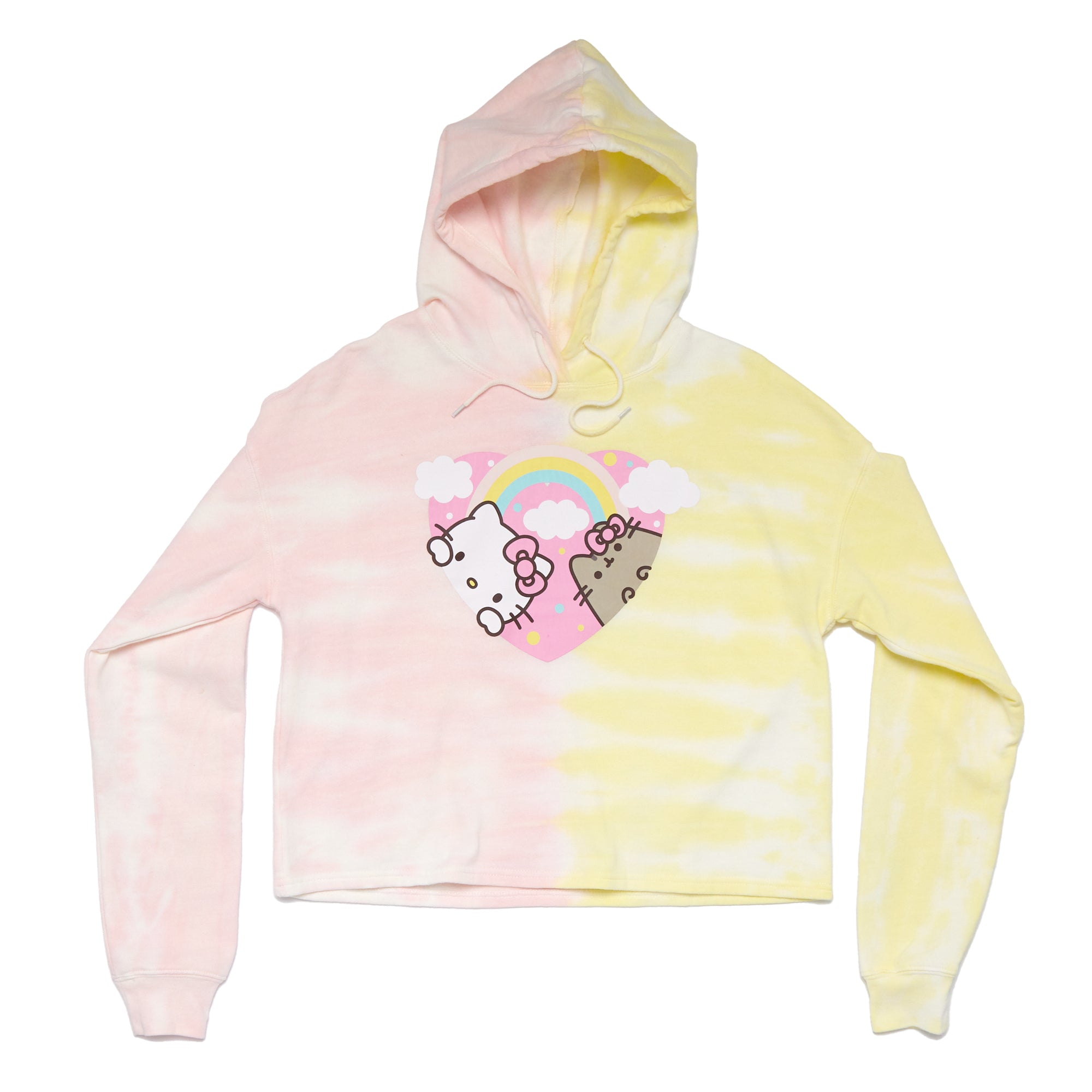 Hello Kitty x Pusheen Rainbow Split Tie-dye Crop Hoodie Apparel Hybrid Apparel   