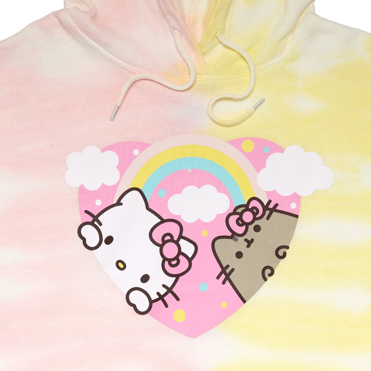 Hello Kitty x Pusheen Rainbow Split Tie-dye Crop Hoodie Apparel Hybrid Apparel   