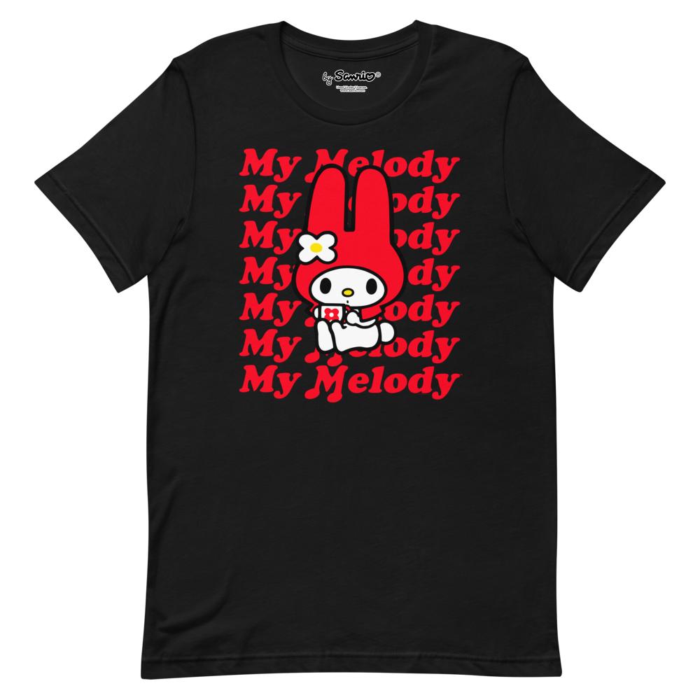 My Melody Red Logo T-Shirt Black Apparel Printful XS  