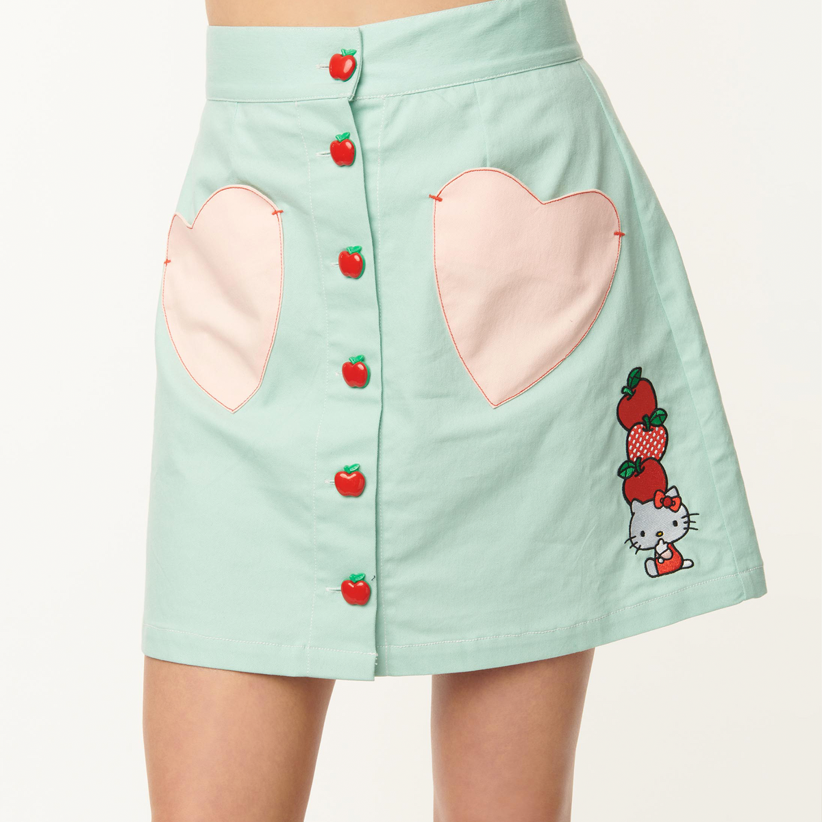 Hello Kitty x Unique Vintage Apple Button Mini Skirt (XS ONLY) Apparel Unique Vintage   
