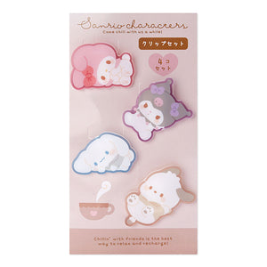 Sanrio Characters 4-Piece Clip Set (Just Chillin' Series) Stationery Japan Original   